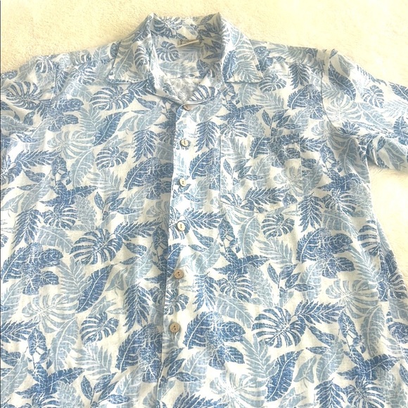 Maui Trading Co. Hawaiian Shirt Blue Leaf Print Button Up | Size L Cotton Aloha - Picture 1 of 16